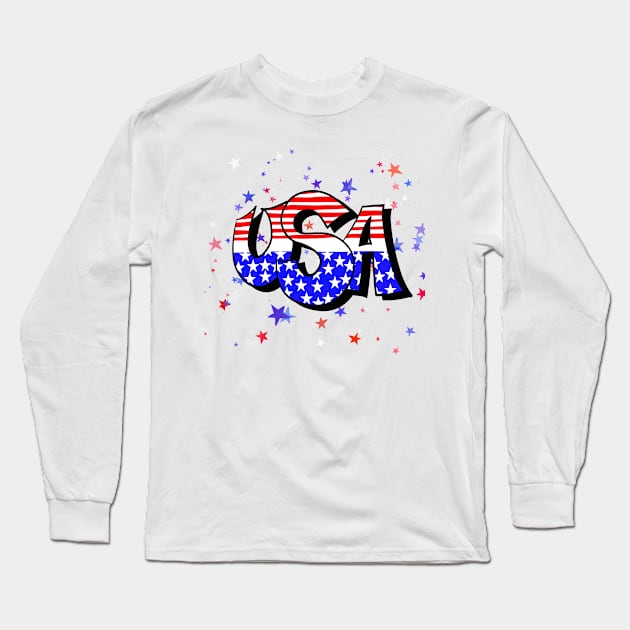 USA, Red white and Blue Long Sleeve T-Shirt by russodesign